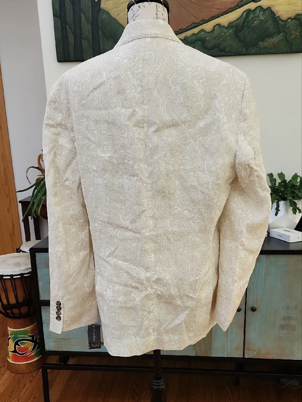 NWT Club Room Luxury 100% Linen Paisley Blazer White/Cream Men’s Size Medium